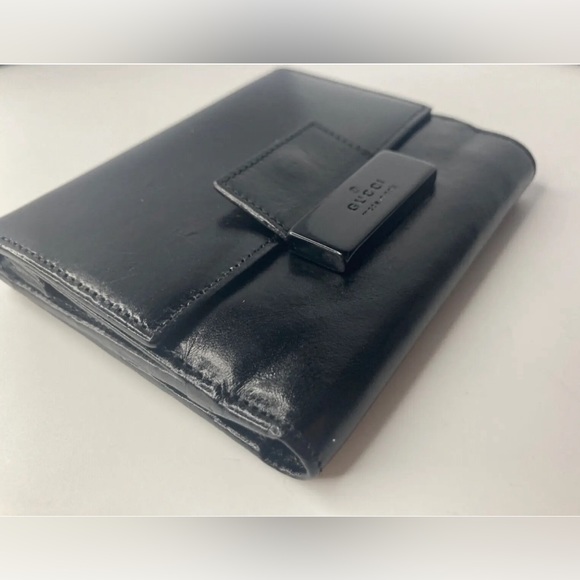 GUCCI VINTAGE GG LOGO PLATE LEATHER WALLET MEN BIFOLD BLACK - Picture 5 of 15